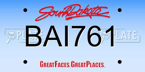 BAI761 South Dakota License Plate