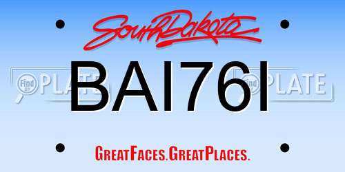 BAI76I South Dakota License Plate