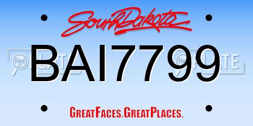 BAI7799 South Dakota License Plate