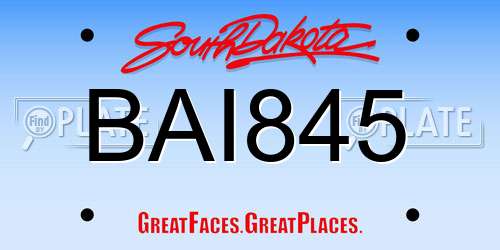 BAI845 South Dakota License Plate