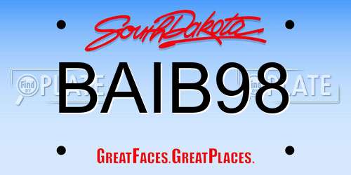 BAIB98 South Dakota License Plate