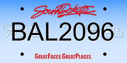 BAL2096 South Dakota License Plate