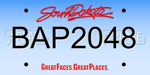 BAP2048 South Dakota License Plate