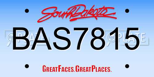 BAS7815 South Dakota License Plate