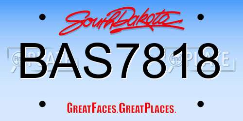 BAS7818 South Dakota License Plate