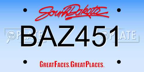 BAZ451 South Dakota License Plate