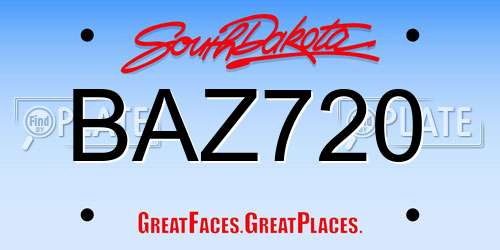 BAZ720 South Dakota License Plate