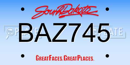 BAZ745 South Dakota License Plate