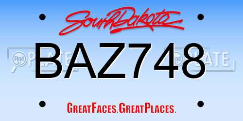 BAZ748 South Dakota License Plate