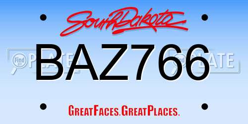 BAZ766 South Dakota License Plate
