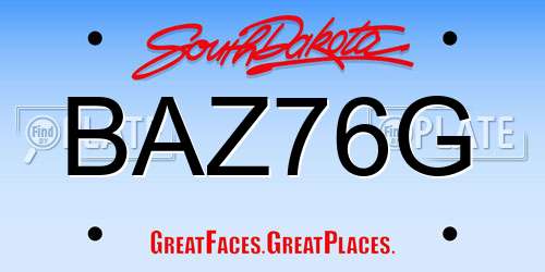 BAZ76G South Dakota License Plate
