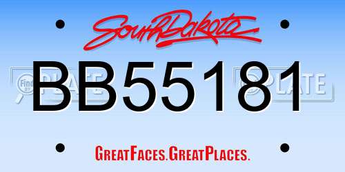 BB55181 South Dakota License Plate