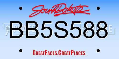 BB5S588 South Dakota License Plate