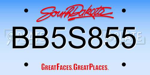 BB5S855 South Dakota License Plate