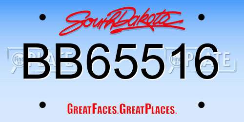 BB65516 South Dakota License Plate