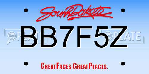 BB7F5Z South Dakota License Plate