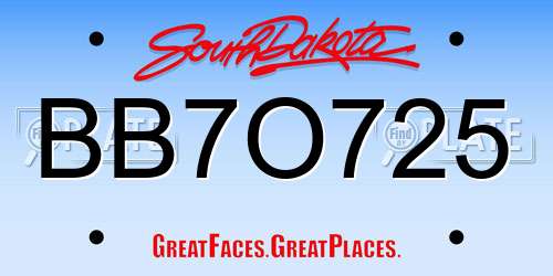 BB7O725 South Dakota License Plate