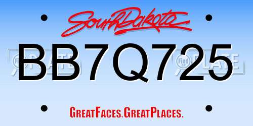 BB7Q725 South Dakota License Plate