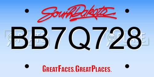 BB7Q728 South Dakota License Plate