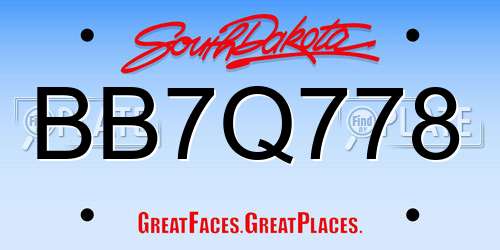 BB7Q778 South Dakota License Plate