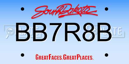 BB7R8B South Dakota License Plate