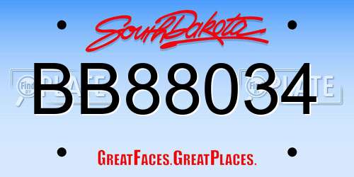 BB88034 South Dakota License Plate