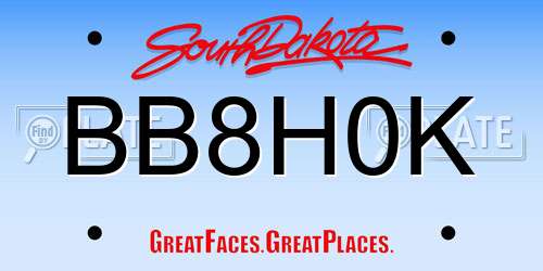 BB8H0K South Dakota License Plate