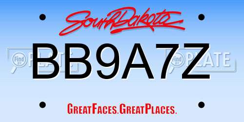 BB9A7Z South Dakota License Plate