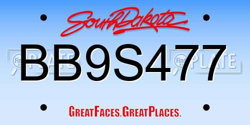 BB9S477 South Dakota License Plate