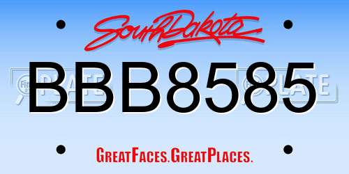 BBB8585 South Dakota License Plate