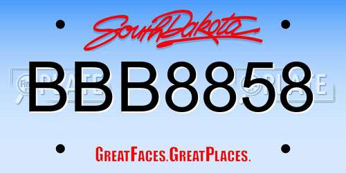BBB8858 South Dakota License Plate