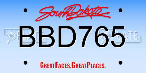 BBD765 South Dakota License Plate