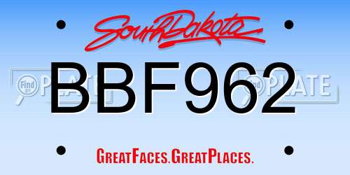 BBF962 South Dakota License Plate