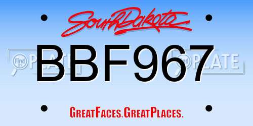 BBF967 South Dakota License Plate