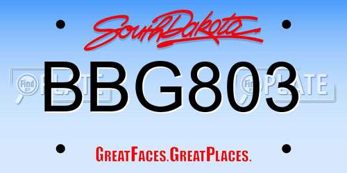 BBG803 South Dakota License Plate