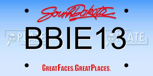BBIE13 South Dakota License Plate