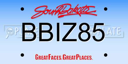 BBIZ85 South Dakota License Plate
