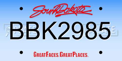 BBK2985 South Dakota License Plate