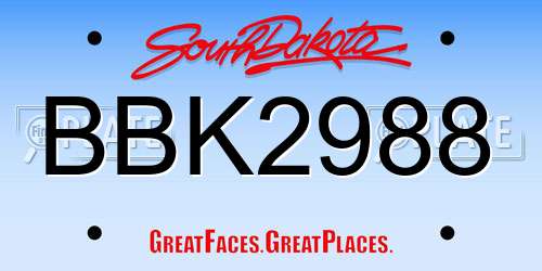 BBK2988 South Dakota License Plate