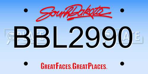 BBL2990 South Dakota License Plate