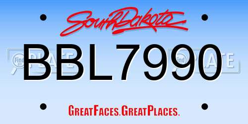 BBL7990 South Dakota License Plate