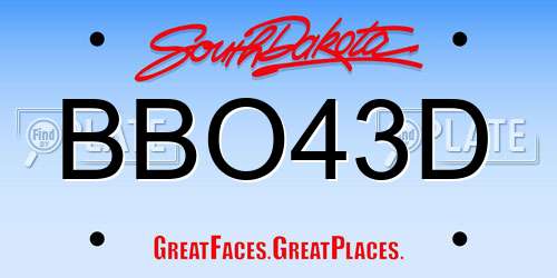 BBO43D South Dakota License Plate