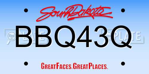 BBQ43Q South Dakota License Plate