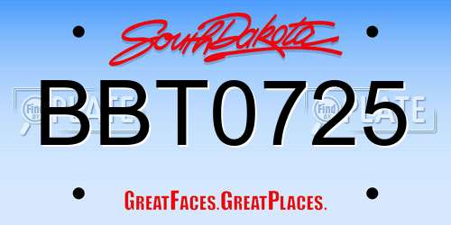 BBT0725 South Dakota License Plate