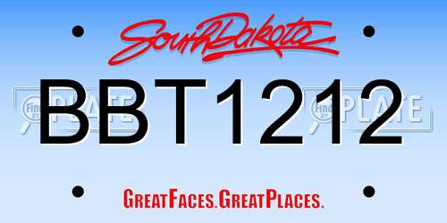 BBT1212 South Dakota License Plate