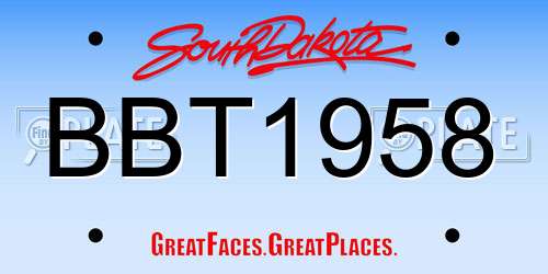 BBT1958 South Dakota License Plate