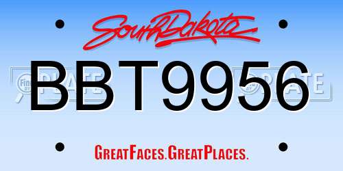 BBT9956 South Dakota License Plate