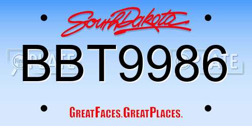 BBT9986 South Dakota License Plate