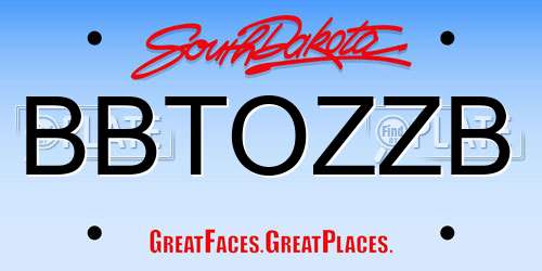 BBTOZZB South Dakota License Plate