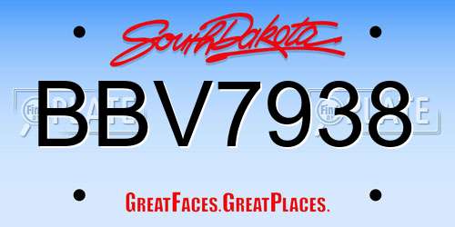 BBV7938 South Dakota License Plate